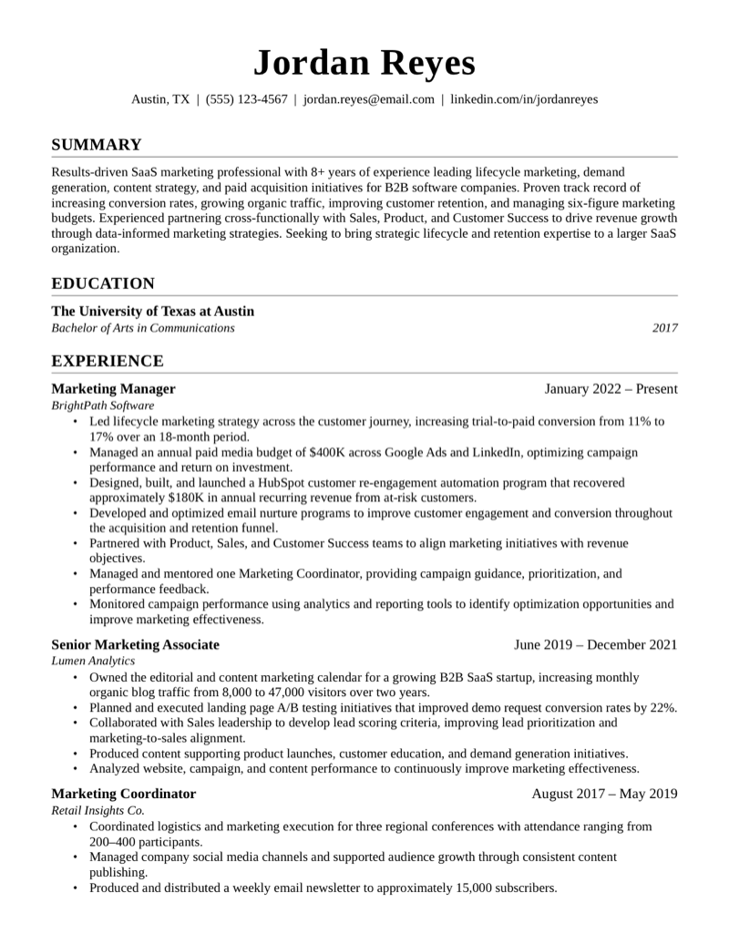 Resume generated by ChatGPT for the Jordan Reyes test persona