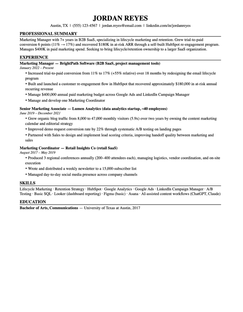 Resume generated by Claude Code for the Jordan Reyes test persona